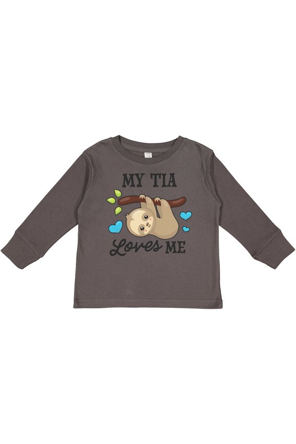 My Tia Loves Me with Sloth and Hearts Boys or Girls Long Sleeve Toddler T-Shirt