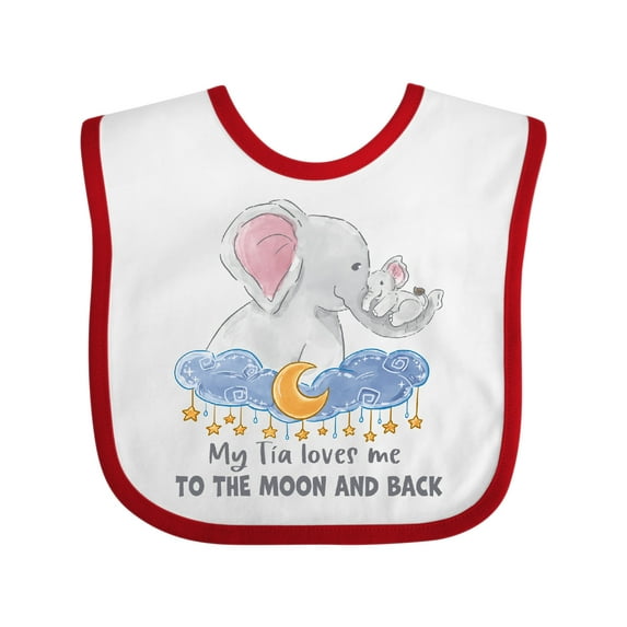 Inktastic My Tia Loves Me to the Moon and Back Elephant Family Boys or Girls Baby Bib