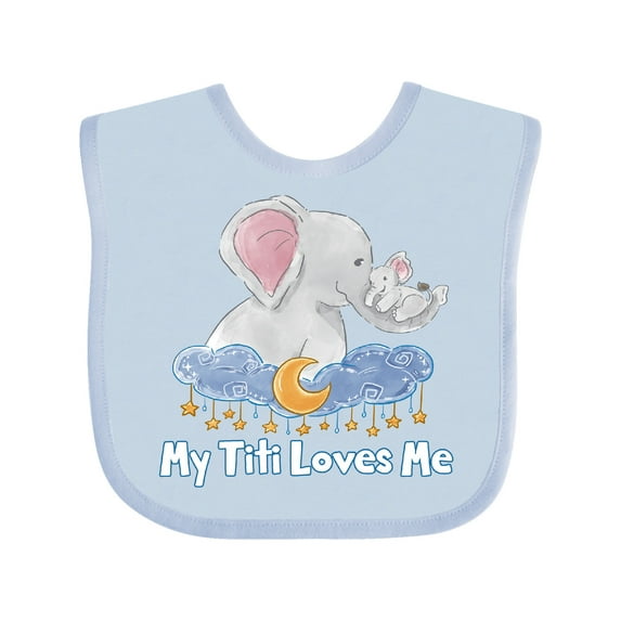 Inktastic My Titi Loves Me Cute Elephants Clouds Moon and Stars Boys or Girls Baby Bib