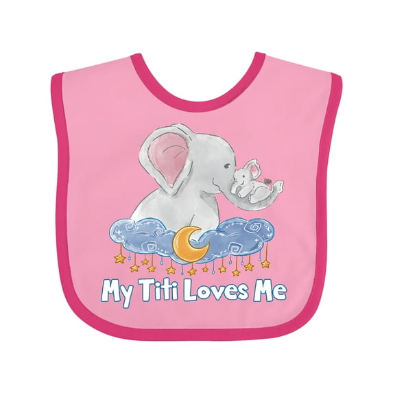Inktastic My Titi Loves Me Cute Elephants Clouds Moon and Stars Boys or Girls Baby Bib