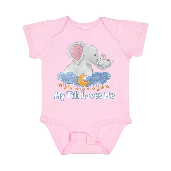 Inktastic My Titi Loves Me Cute Elephants Clouds Moon and Stars Boys or Girls Baby Bodysuit