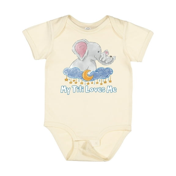 Inktastic My Titi Loves Me Cute Elephants Clouds Moon and Stars Boys or Girls Baby Bodysuit