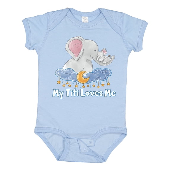 Inktastic My Titi Loves Me Cute Elephants Clouds Moon and Stars Boys or Girls Baby Bodysuit