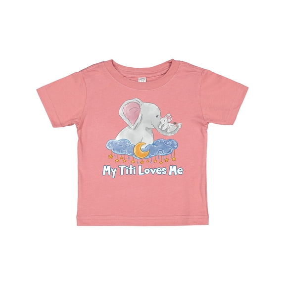 Inktastic My Titi Loves Me Cute Elephants Clouds Moon and Stars Boys or Girls Baby T-Shirt