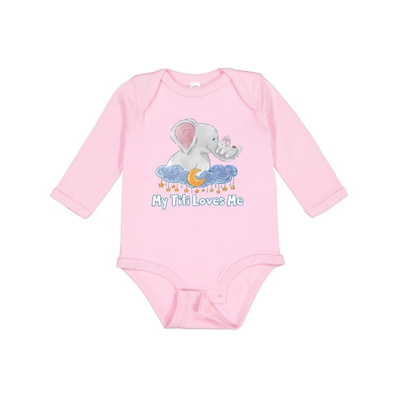 Inktastic My Titi Loves Me Cute Elephants Clouds Moon and Stars Boys or Girls Long Sleeve Baby Bodysuit