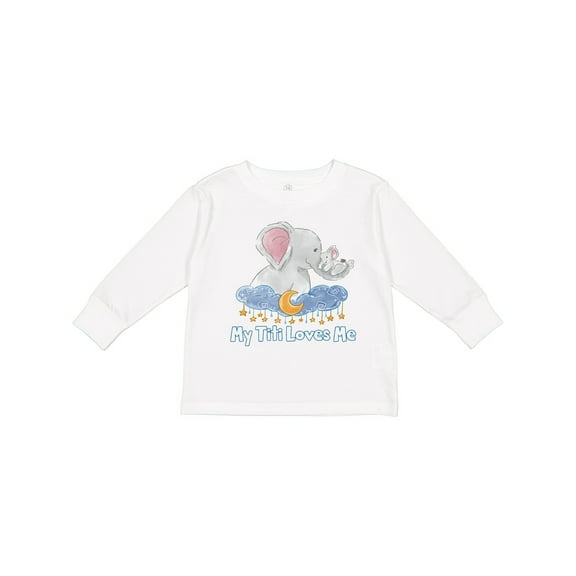 Inktastic My Titi Loves Me Cute Elephants Clouds Moon and Stars Boys or Girls Long Sleeve Toddler T-Shirt