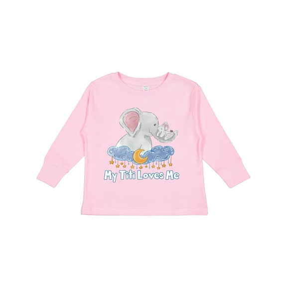 Inktastic My Titi Loves Me Cute Elephants Clouds Moon and Stars Boys or Girls Long Sleeve Toddler T-Shirt
