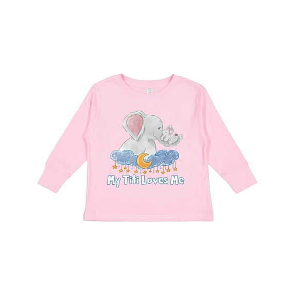 Inktastic My Titi Loves Me Cute Elephants Clouds Moon and Stars Boys or Girls Long Sleeve Toddler T-Shirt