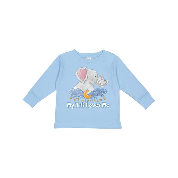 Inktastic My Titi Loves Me Cute Elephants Clouds Moon and Stars Boys or Girls Long Sleeve Toddler T-Shirt