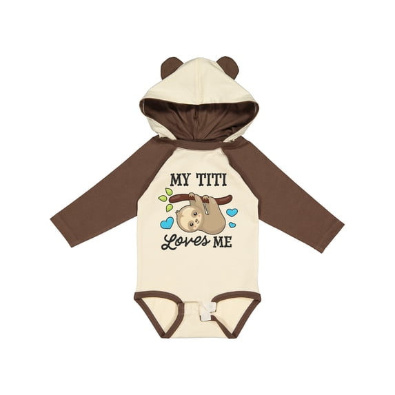 Inktastic My Titi Loves Me with Sloth and Hearts Boys or Girls Long Sleeve Baby Bodysuit