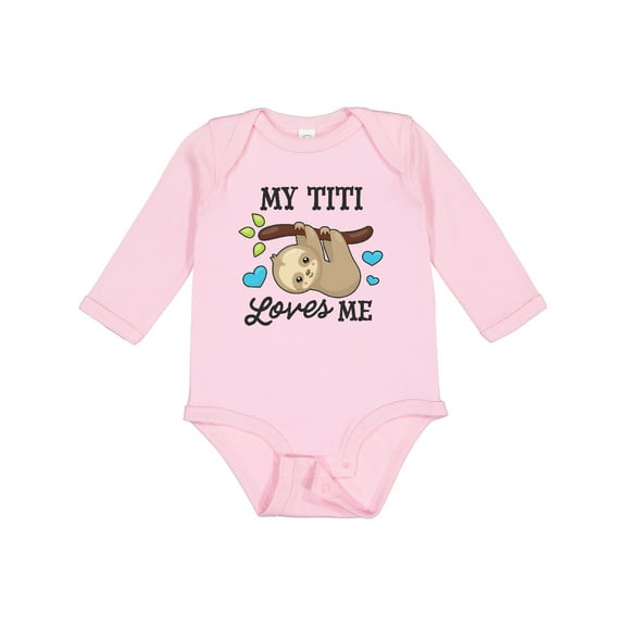 Inktastic My Titi Loves Me with Sloth and Hearts Boys or Girls Long Sleeve Baby Bodysuit