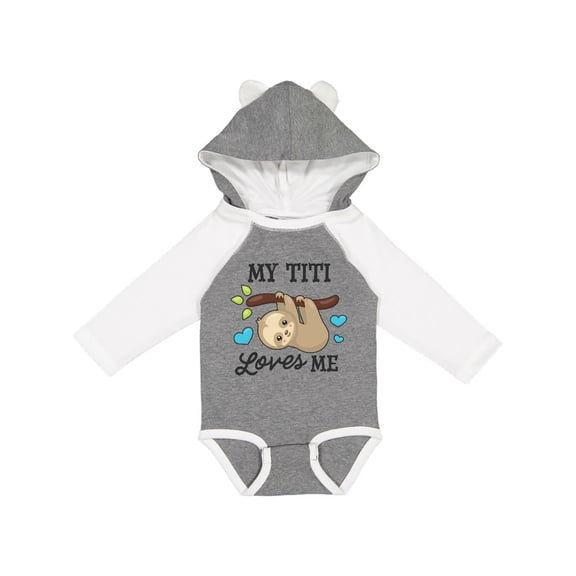 Inktastic My Titi Loves Me with Sloth and Hearts Boys or Girls Long Sleeve Baby Bodysuit