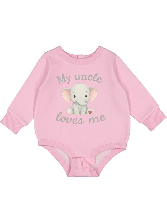 My Uncle Loves Me Cute Elephant Baby Fleece Bodysuit