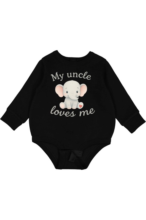My Uncle Loves Me Cute Elephant Baby Fleece Bodysuit