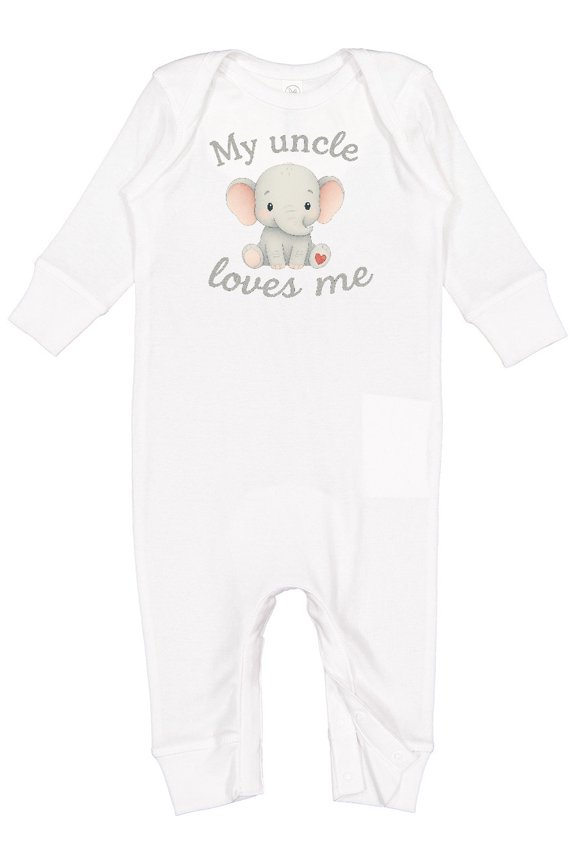 My Uncle Loves Me Cute Elephant Baby Romper Coveralls