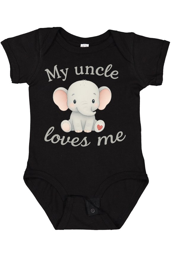My Uncle Loves Me Cute Elephant Boys or Girls Baby Bodysuit