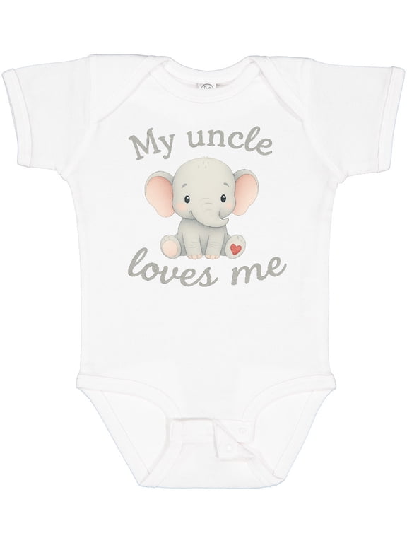 My Uncle Loves Me Cute Elephant Boys or Girls Baby Bodysuit