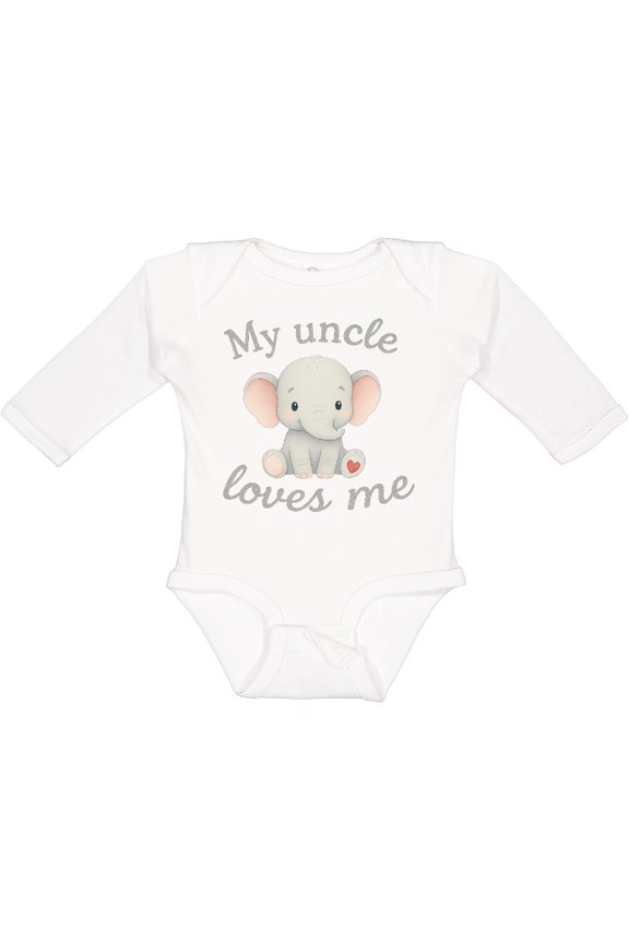 My Uncle Loves Me Cute Elephant Boys or Girls Long Sleeve Baby Bodysuit