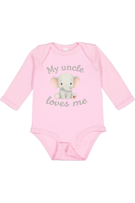 My Uncle Loves Me Cute Elephant Boys or Girls Long Sleeve Baby Bodysuit