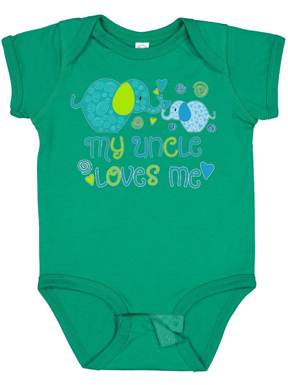 My Uncle Loves Me Cute Elephants Boys or Girls Baby Bodysuit