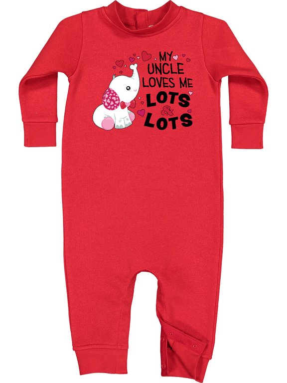 My Uncle Loves Me Lots and Lots Cute Elephant Baby Fleece Romper