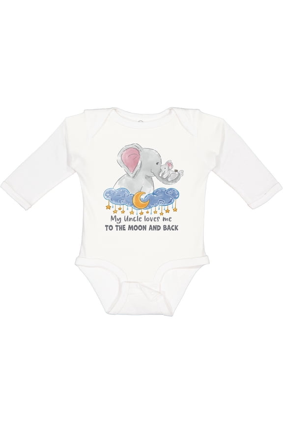 My Uncle Loves Me to the Moon and Back Elephant Family Boys or Girls Long Sleeve Baby Bodysuit