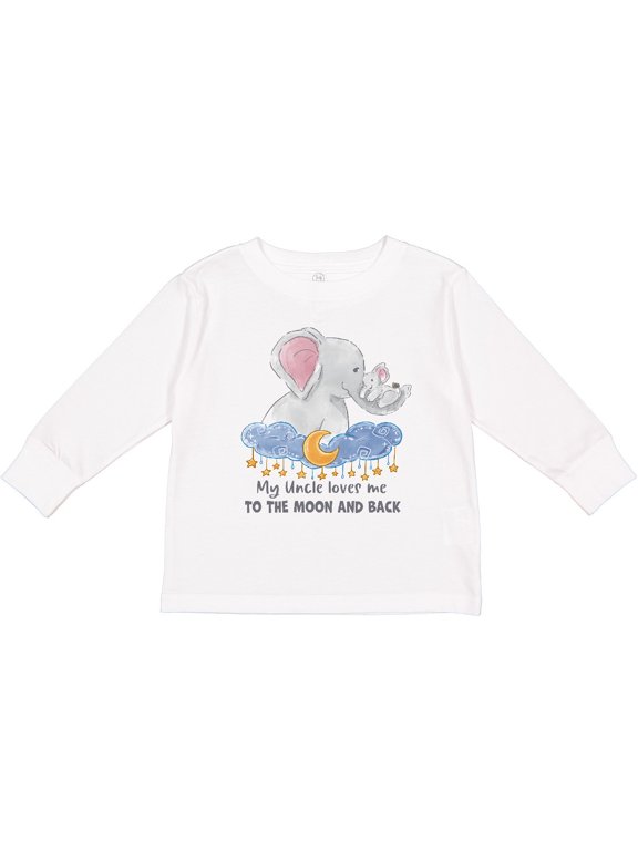 My Uncle Loves Me to the Moon and Back Elephant Family Boys or Girls Long Sleeve Toddler T-Shirt