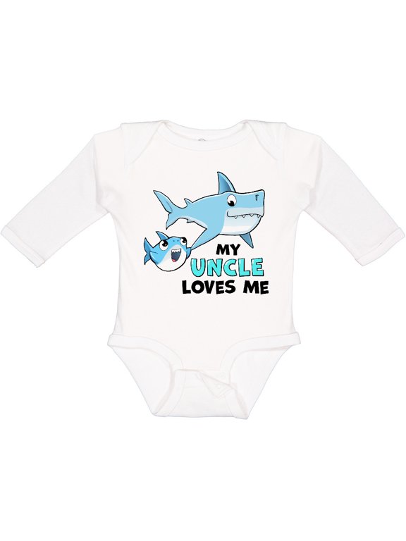 My Uncle Loves Me with Cute Sharks Boys or Girls Long Sleeve Baby Bodysuit