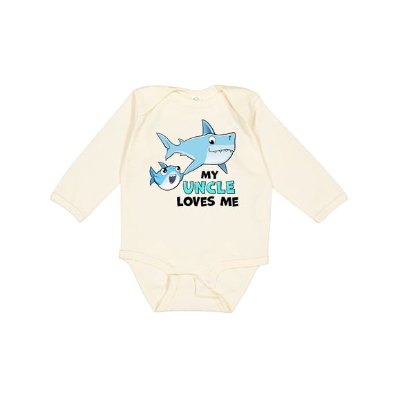 Inktastic My Uncle Loves Me with Cute Sharks Boys or Girls Long Sleeve Baby Bodysuit