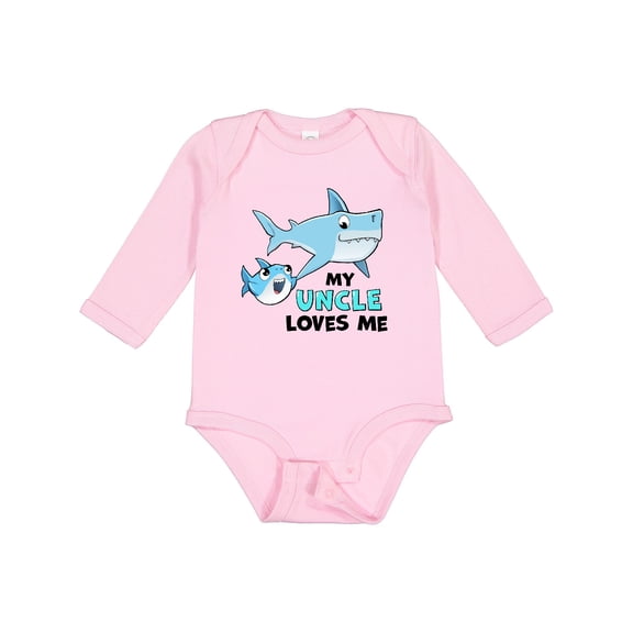 Inktastic My Uncle Loves Me with Cute Sharks Boys or Girls Long Sleeve Baby Bodysuit