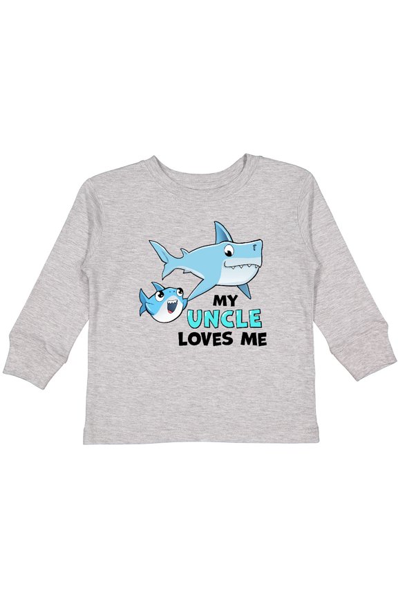 My Uncle Loves Me with Cute Sharks Boys or Girls Long Sleeve Toddler T-Shirt