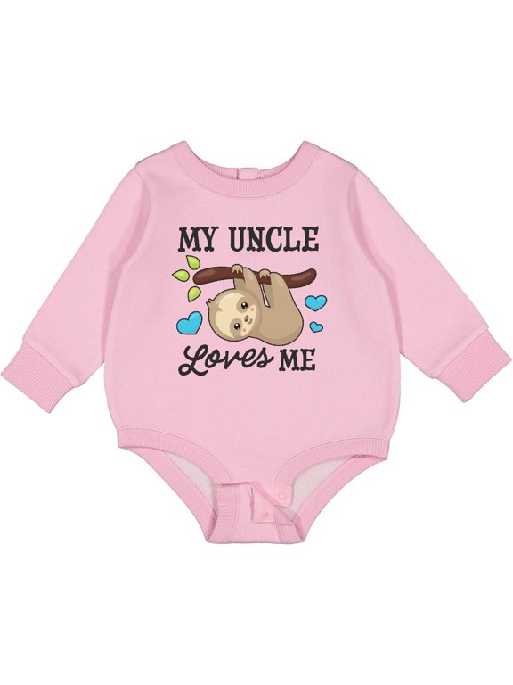 My Uncle Loves Me with Sloth and Hearts Baby Fleece Bodysuit