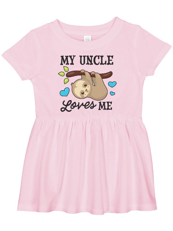My Uncle Loves Me with Sloth and Hearts Girls Baby Dress