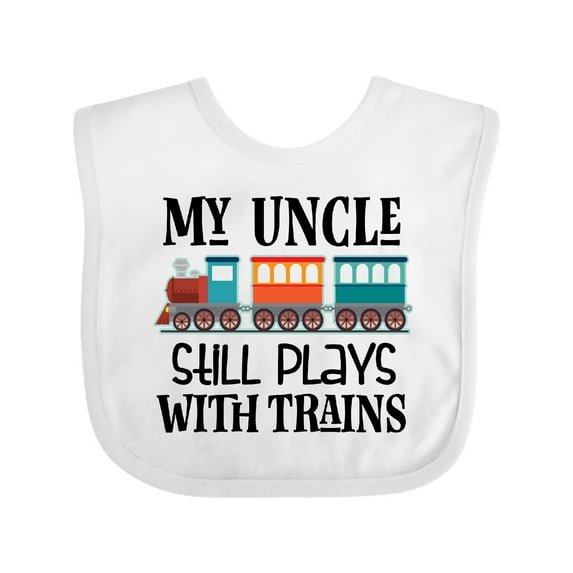 Inktastic My Uncle Still Plays with Trains Boys or Girls Baby Bib