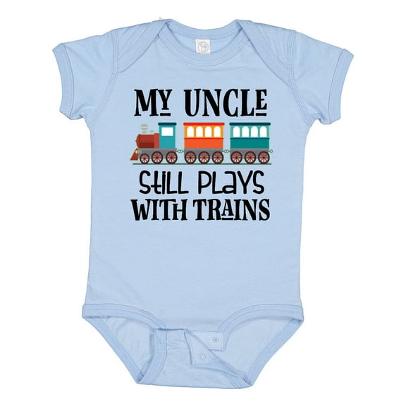 Inktastic My Uncle Still Plays with Trains Boys or Girls Baby Bodysuit