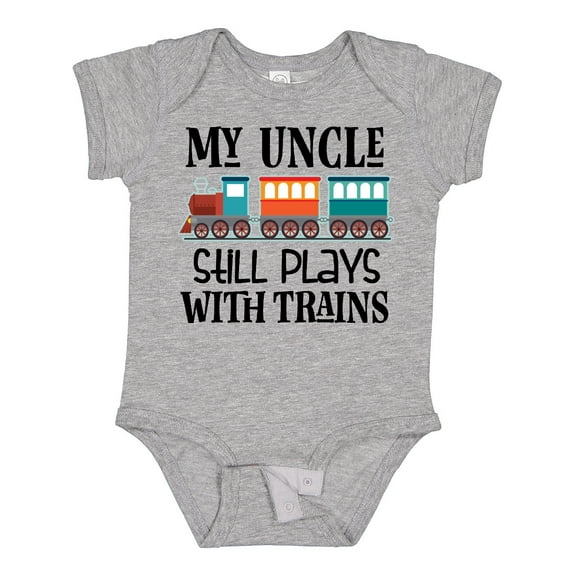 Inktastic My Uncle Still Plays with Trains Boys or Girls Baby Bodysuit