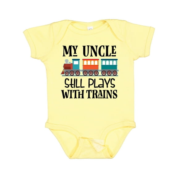 Inktastic My Uncle Still Plays with Trains Boys or Girls Baby Bodysuit