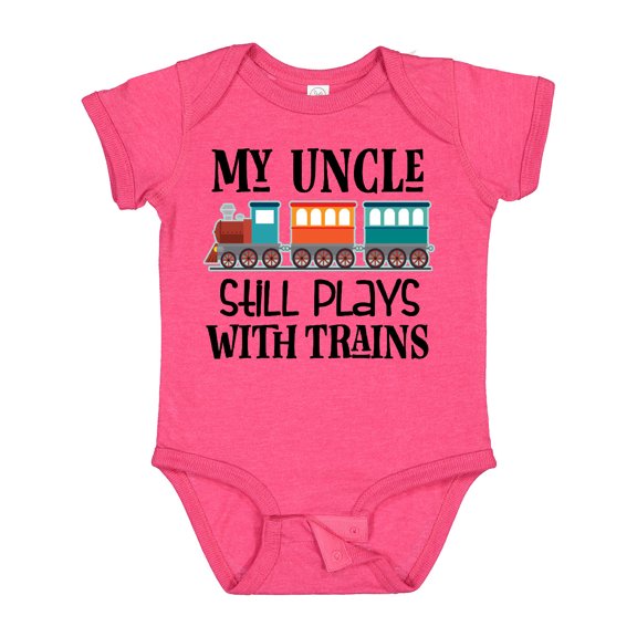 Inktastic My Uncle Still Plays with Trains Boys or Girls Baby Bodysuit