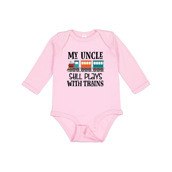 Inktastic My Uncle Still Plays with Trains Boys or Girls Long Sleeve Baby Bodysuit