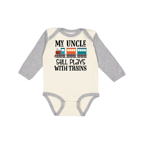 Inktastic My Uncle Still Plays with Trains Boys or Girls Long Sleeve Baby Bodysuit