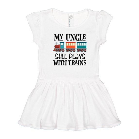 Inktastic My Uncle Still Plays with Trains Girls Toddler Dress