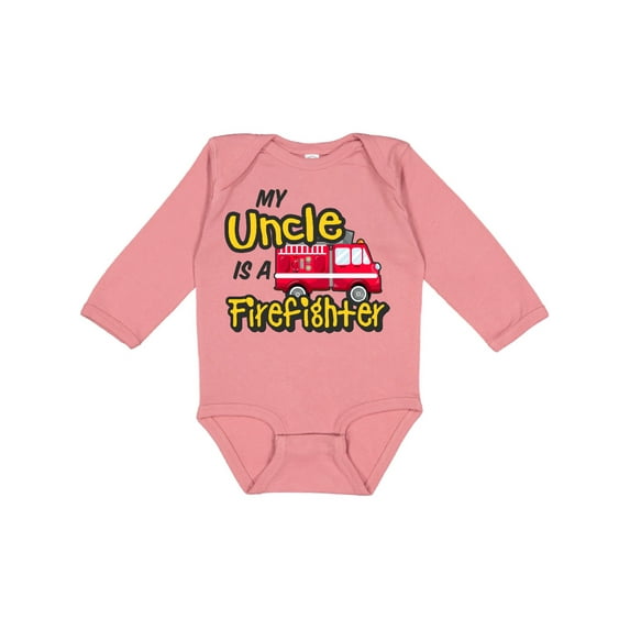 Inktastic My Uncle is a Firefighter with Fire Truck Boys or Girls Long Sleeve Baby Bodysuit