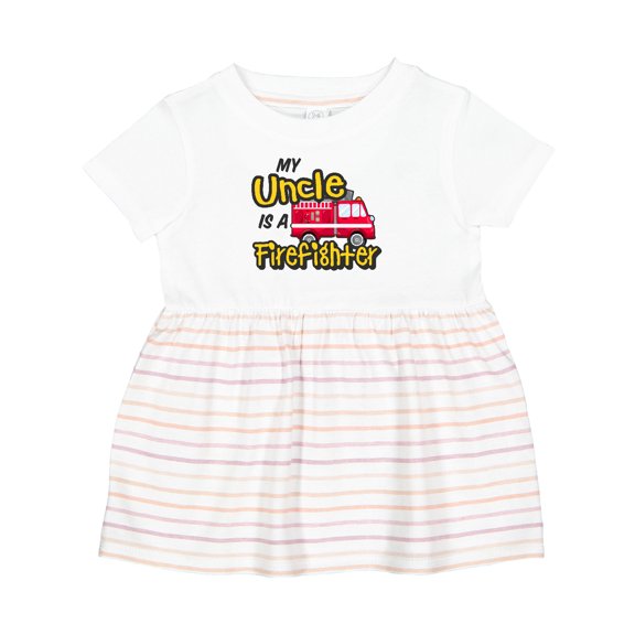 Inktastic My Uncle is a Firefighter with Fire Truck Girls Baby Dress