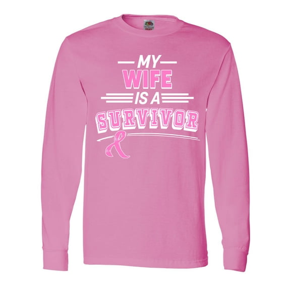 Inktastic My Wife is a Survivor Breast Cancer Awareness Long Sleeve T-Shirt