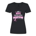 thumbnail image 1 of Inktastic My Wife is a Survivor Breast Cancer Awareness Women's V-Neck T-Shirt, 1 of 5