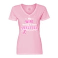thumbnail image 1 of Inktastic My Wife is a Survivor Breast Cancer Awareness Women's V-Neck T-Shirt, 1 of 5