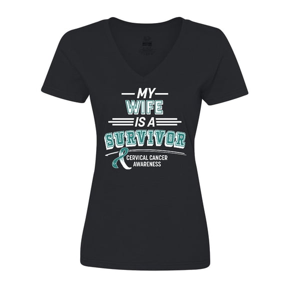 Inktastic My Wife is a Survivor Cervical Cancer Awareness Women's V-Neck T-Shirt