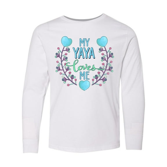 Inktastic My Yaya Loves Me with Hearts and Flowers Long Sleeve Youth T-Shirt