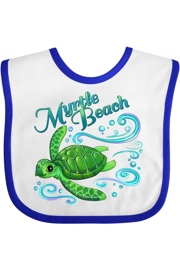 Myrtle Beach Cute Sea Turtle with Waves and Bubbles Boys or Girls Baby Bib