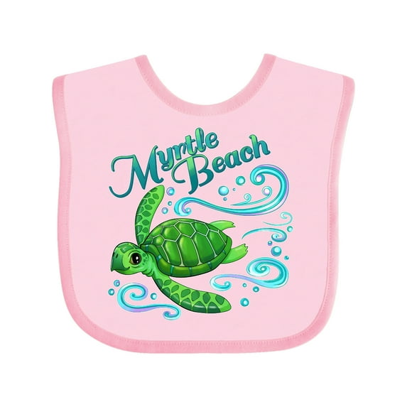 Inktastic Myrtle Beach Cute Sea Turtle with Waves and Bubbles Boys or Girls Baby Bib